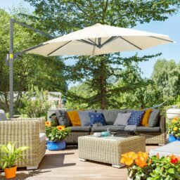 Rackhams 3 x 3(m) Cantilever Parasol with Cross Base, Garden Umbrella with 360° Rotation, Crank Handle and Tilt for Outdoor, Patio, Cream White - Black - Φ294 x 248H cm - thumbnail 2