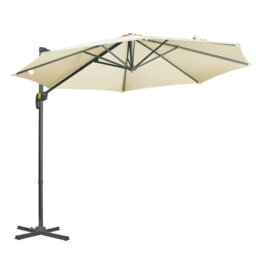 Rackhams 3 x 3(m) Cantilever Parasol with Cross Base, Garden Umbrella with 360° Rotation, Crank Handle and Tilt for Outdoor, Patio, Cream White - Black - Φ294 x 248H cm - thumbnail 3
