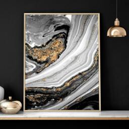 Rackhams Abstract large wall art - set of 3 Black and Gold wall art prints - 20 x 30 in / 50 x 76 cm - Polyester Canvas 260 gsm - Canvas wrapped - thumbnail 4