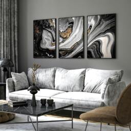 Rackhams Abstract large wall art - set of 3 Black and Gold wall art prints - 20 x 30 in / 50 x 76 cm - Polyester Canvas 260 gsm - Canvas wrapped - thumbnail 2