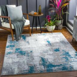 Rackhams Wanderlust-Abstract Blue Grey Black Modern Marble Rug - 200 x 275 cm - thumbnail 1