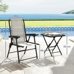 Rackhams 3 Pieces Folding Garden Bistro Set with Cup Holders, Cream White - thumbnail 3