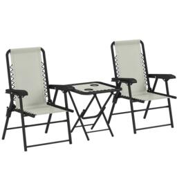 Rackhams 3 Pieces Folding Garden Bistro Set with Cup Holders, Cream White - thumbnail 2