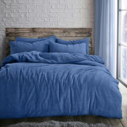 Rackhams Plain Teddy Fluffy and Warm Fleece Duvet Cover Set - Blue - Double - thumbnail 1