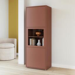 Rackhams Alice Springs Narrow Display Cabinet with 3 Push-to-Open Doors in Terracotta - Matt - Terracotta - W 64.8 X  H 179.1 X  D 44cm