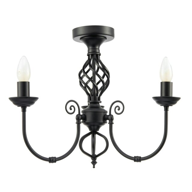 Rackhams Traditional Classic Matte Black Chandelier Ceiling Light with Twisted Knot