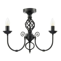 Rackhams Traditional Classic Matte Black Chandelier Ceiling Light with Twisted Knot - thumbnail 1