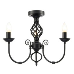 Rackhams Traditional Classic Matte Black Chandelier Ceiling Light with Twisted Knot - thumbnail 2