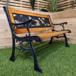 Rackhams Kids 2 Seater Wooden & Cast Iron Garden Patio Childrens Bench with Animal Design - thumbnail 4