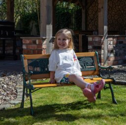 Rackhams Kids 2 Seater Wooden & Cast Iron Garden Patio Childrens Bench with Animal Design