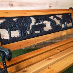 Rackhams Kids 2 Seater Wooden & Cast Iron Garden Patio Childrens Bench with Animal Design - thumbnail 6