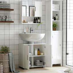 Rackhams Bathroom Mirror Cabinet, Wall Mounted Storage Cupboard Organizer with Double Doors and Adjustable Shelf, White - thumbnail 4