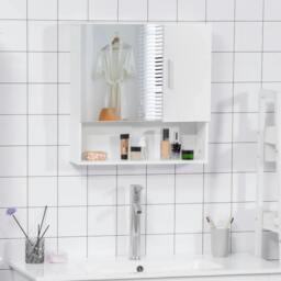 Rackhams Bathroom Mirror Cabinet, Wall Mounted Storage Cupboard Organizer with Double Doors and Adjustable Shelf, White - thumbnail 2