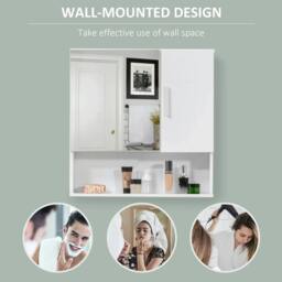 Rackhams Bathroom Mirror Cabinet, Wall Mounted Storage Cupboard Organizer with Double Doors and Adjustable Shelf, White - thumbnail 5