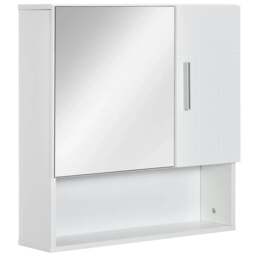 Rackhams Bathroom Mirror Cabinet, Wall Mounted Storage Cupboard Organizer with Double Doors and Adjustable Shelf, White - thumbnail 1