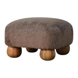 Rackhams Solid Wood Mocha Faux Fur Nordic Footstool - thumbnail 5