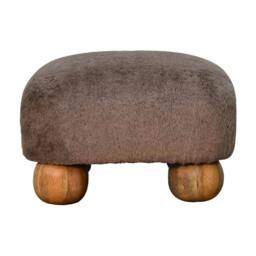 Rackhams Solid Wood Mocha Faux Fur Nordic Footstool - thumbnail 2