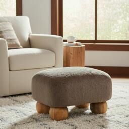 Rackhams Solid Wood Mocha Faux Fur Nordic Footstool - thumbnail 1
