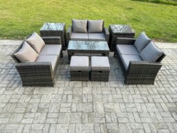 Rackhams Outdoor U-Shape Sofa Set - Dark Grey Mixed PE Wicker Rattan Garden Furniture with Coffee Table & 2 Footstools - thumbnail 2