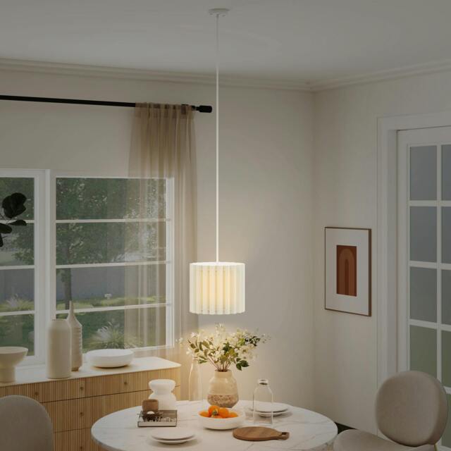 Rackhams Linen Pendant Light, E27 Lampshade for Living Room, Bedroom, Black - White - image 1