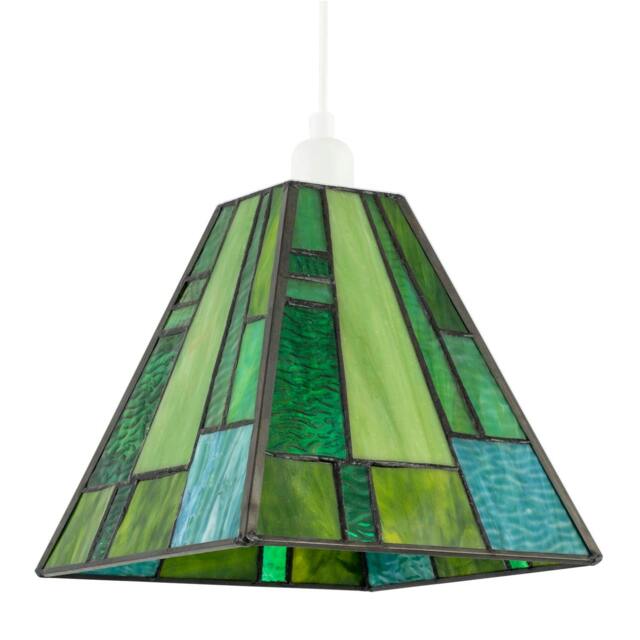 Rackhams Art Deco Tiffany Pendant Lighting Shade with Emerald and Green Panels - image 1