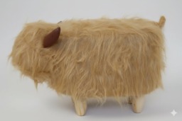 Rackhams Harrington The Highland Cow Footstool – Soft Synthetic Fur with Wooden Legs - Light Brown - thumbnail 2