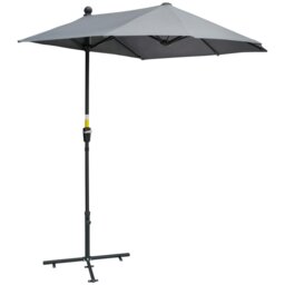 Rackhams 2m Half Parasol Market Umbrella Garden Balcony Parasol with Crank Handle, Cross Base, Double-Sided Canopy, Dark Grey - Dark Grey - 190cm x 200cm x 240cm - thumbnail 3