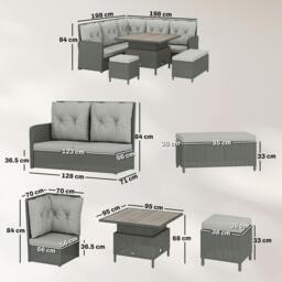 Rackhams 6 PCs Rattan Garden Furniture Sectional Corner Sofa, Dark Grey - Rattan sofa set - 6 - Galvanised metal, PE rattan, polyester - thumbnail 3