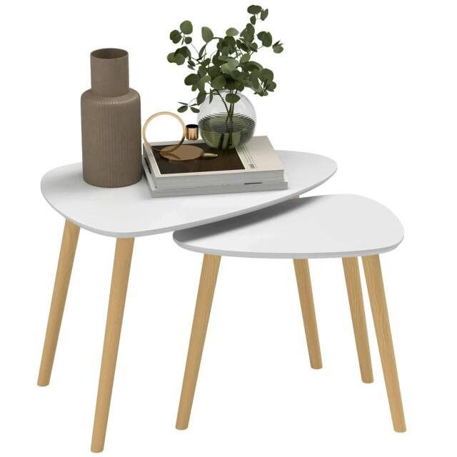 Rackhams Nesting Coffee Table, Set of 2 Side Tables, Stacking End Tables with Solid Wood Legs, for Living Room Bedroom, Light Grey