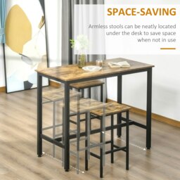 Rackhams Industrial Bar Stools Set of 2, Kitchen Bar Chairs Home Pub Rustic Brown - thumbnail 4