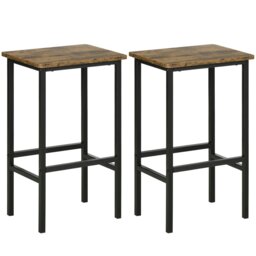 Rackhams Industrial Bar Stools Set of 2, Kitchen Bar Chairs Home Pub Rustic Brown - thumbnail 3