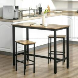 Rackhams Industrial Bar Stools Set of 2, Kitchen Bar Chairs Home Pub Rustic Brown