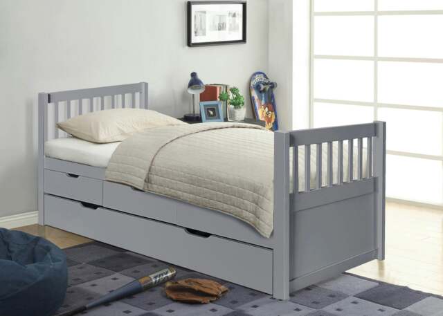 Rackhams 3ft Pine Trundle Bed With Storage Drawers in Natural White or Grey - Grey - image 1