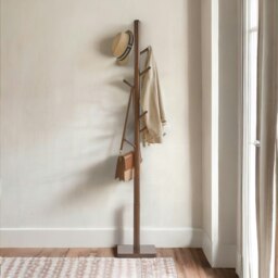 Rackhams Wooden Square Base Coat Stand With 8 Hooks Brown
