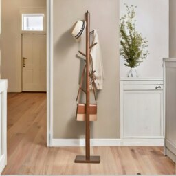 Rackhams Wooden Square Base Coat Stand With 8 Hooks Brown - thumbnail 6