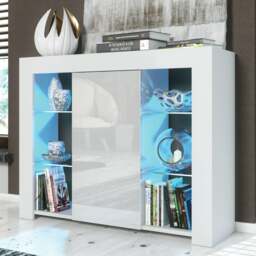 Rackhams 97.5cm TV Stand Sideboard – White Gloss Doors with Free LED - 97.5cm  - White Matt Body & White Gloss Doors - 1