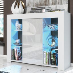 Rackhams 97.5cm TV Stand Sideboard – White Gloss Doors with Free LED - 97.5cm  - White Matt Body & White Gloss Doors - 1 - thumbnail 2