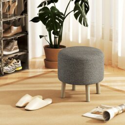 Rackhams Storage Ottoman, Round Stool Chair with Cushioned Top - Light Grey - Polyester, Oak Wood - 39W x 39D x 40Hcm