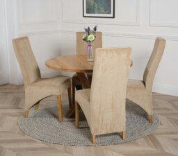 Rackhams Oregon Round Oak Dining Table with Lola Fabric Chairs - 1 - 4 chairs - Beige - thumbnail 5