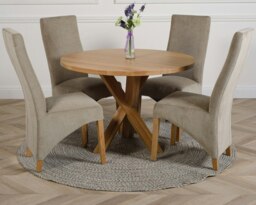 Rackhams Oregon Round Oak Dining Table with Lola Fabric Chairs - 1 - 4 chairs - Beige - thumbnail 6