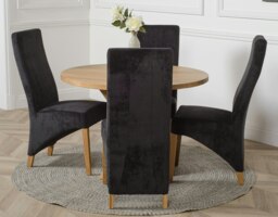 Rackhams Oregon Round Oak Dining Table with Lola Fabric Chairs - 1 - 4 chairs - Beige - thumbnail 3
