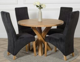 Rackhams Oregon Round Oak Dining Table with Lola Fabric Chairs - 1 - 4 chairs - Beige - thumbnail 2
