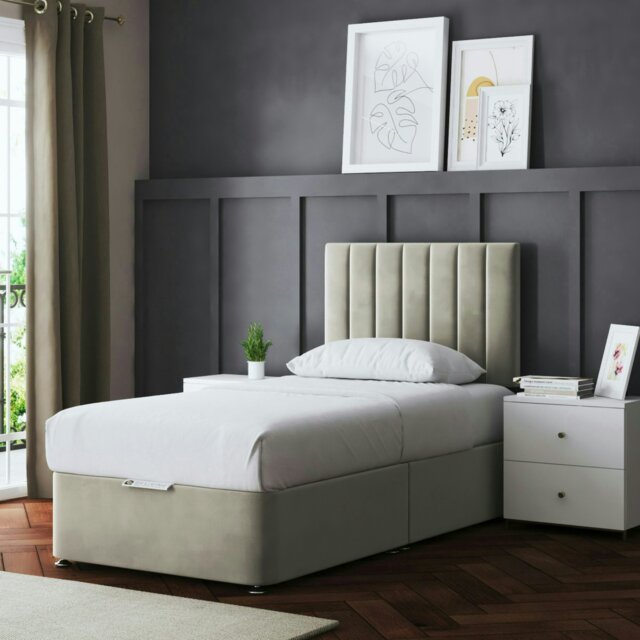Rackhams Amelia Divan Bed with Upholstered Headboard - Two Drawers - Beige - Small Single - image 1