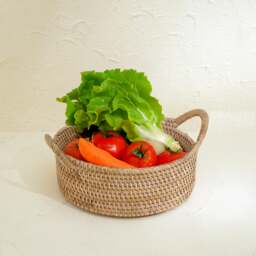 Rackhams Small Rattan Round Basket with Handles - 4 colours - Natural - thumbnail 1