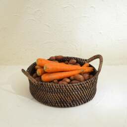 Rackhams Small Rattan Round Basket with Handles - 4 colours - Natural - thumbnail 2