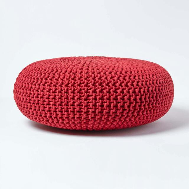 Rackhams Large Round Cotton Knitted Pouffe Footstool - Red - image 1