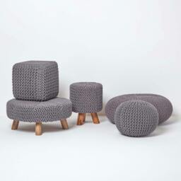Rackhams Large Round Cotton Knitted Pouffe Footstool - Red - thumbnail 6