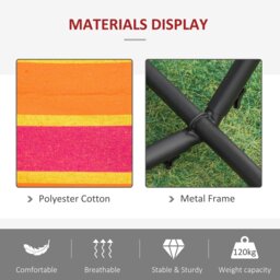 Rackhams 298 x 117cm Hammock with Metal Stand Carrying Bag 120kg Red Stripe - Multicolour - 298L x 117W x 105H cm - Hammock - thumbnail 5