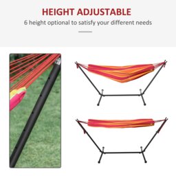 Rackhams 298 x 117cm Hammock with Metal Stand Carrying Bag 120kg Red Stripe - Multicolour - 298L x 117W x 105H cm - Hammock - thumbnail 4