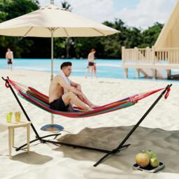 Rackhams 298 x 117cm Hammock with Metal Stand Carrying Bag 120kg Red Stripe - Multicolour - 298L x 117W x 105H cm - Hammock